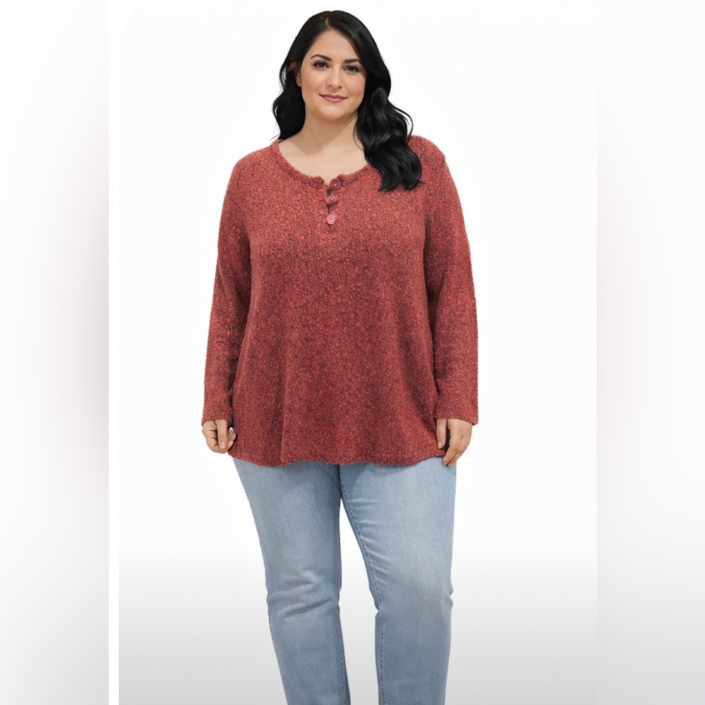 Dress Barn Women's Henley Sweater - Red